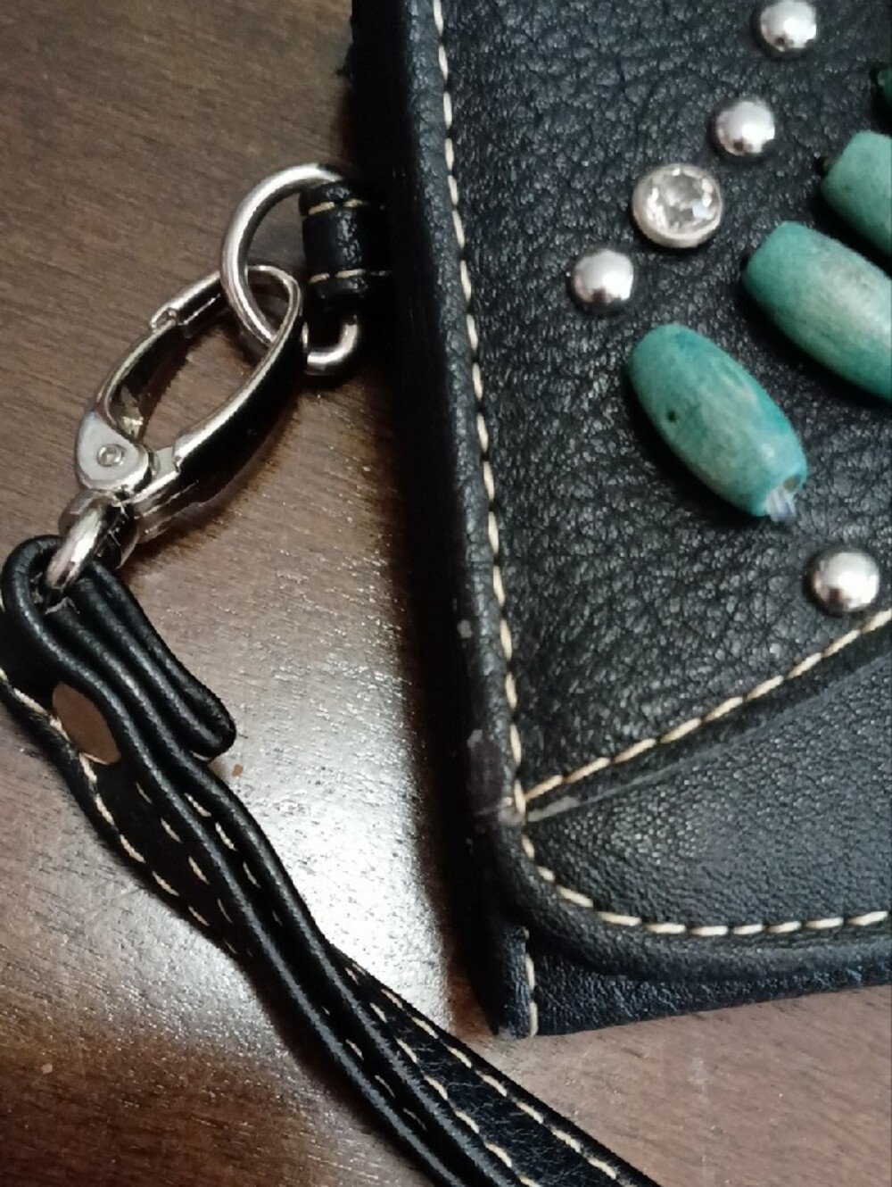 Montana West Euc Black Wallet Wristlet with Turquoise Accent and Silver Buckle - Picture 4 of 13